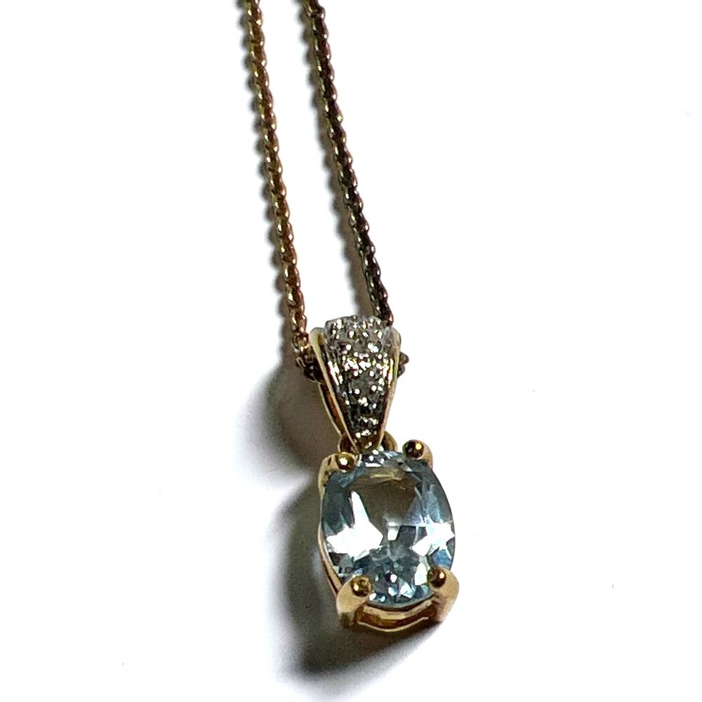 Vintage Ross-Simons 925 Sterling Gold Vermeil Oval Blue topaz Pendant Necklace